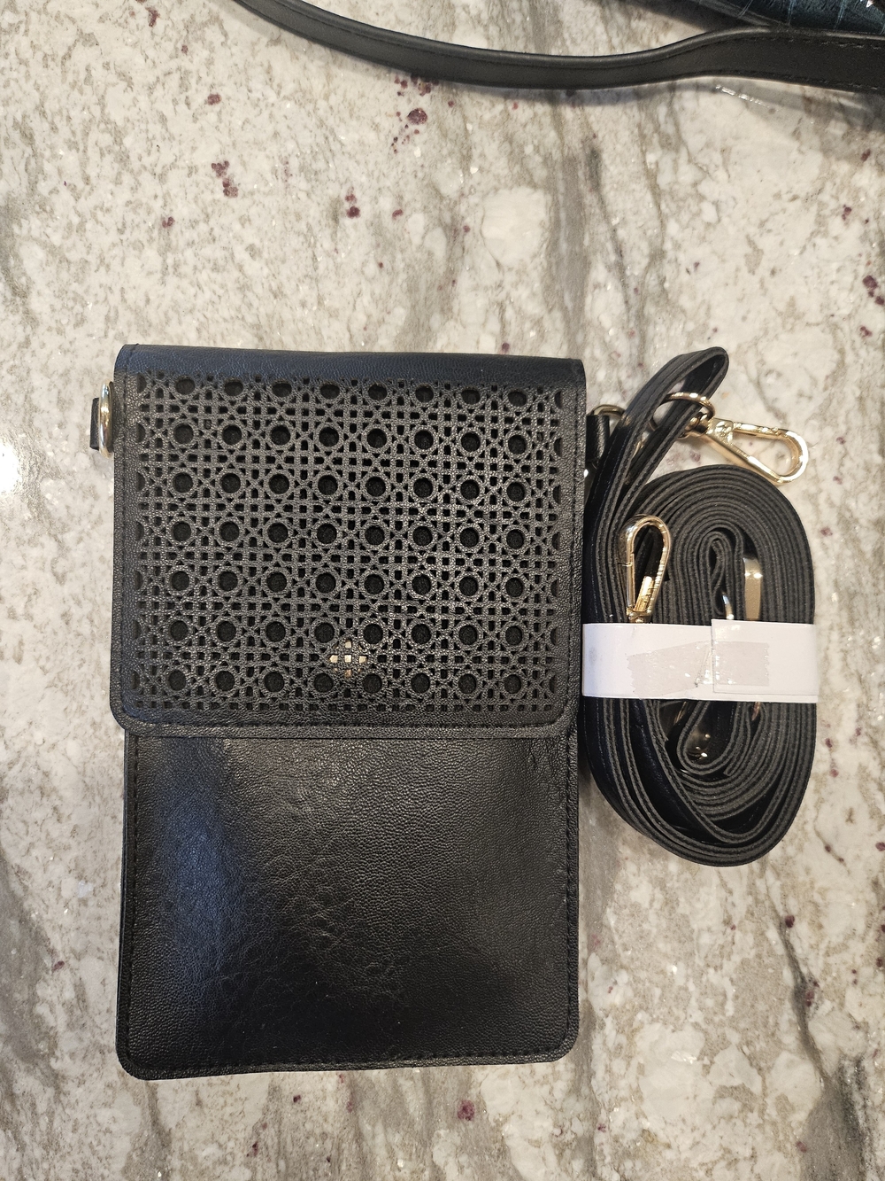 Black Crossbody Phone Bag with Laser-Cut Detail - Unbranded